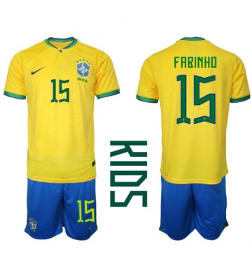 Brazylia Fabinho #15 Koszulka Podstawowych Dziecięca MŚ 2022 Krótki Rękaw (+ Krótkie spodenki)